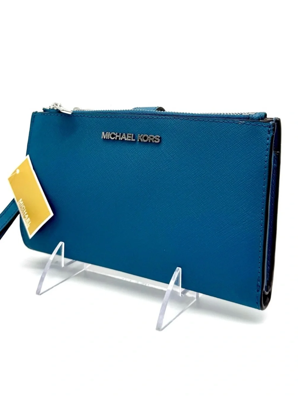 Michael Kors Teal Saffiano Zip Wristlet Wallet